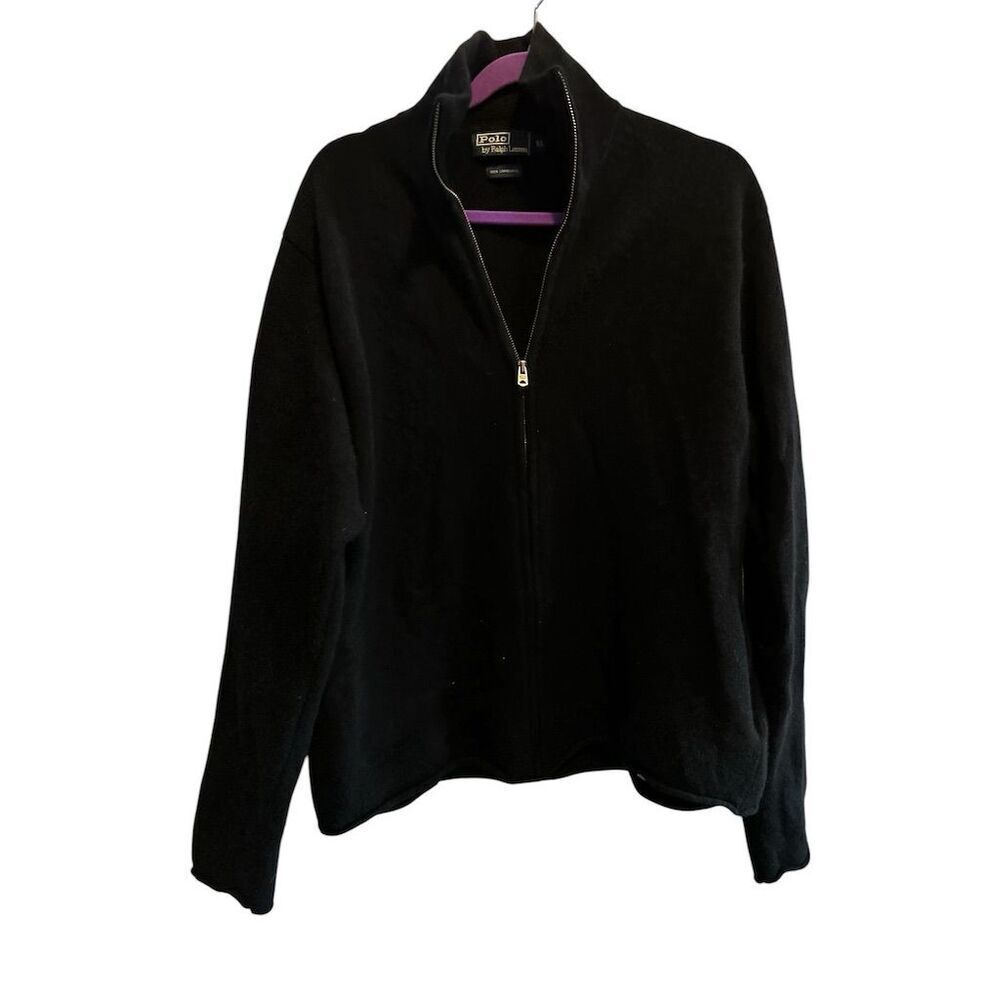 Ralph Lauren Men's XL Black full Zip lambswool Sweater Casual